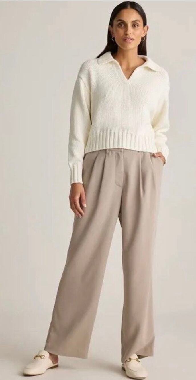 Quince Stretch Crepe Pleated Wide Leg Pants, Morel Grey , size 12